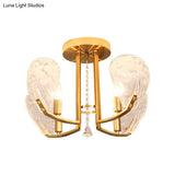 Contemporary Gold Candle Semi Flush Mount Ceiling Light With Crystal Petal Shade - 4 Bulbs
