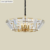 Contemporary Gold Chandelier: 5-Head Living Room Ceiling Light Kit With Crystal Bowl Shade