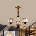 Contemporary Gold Chandelier Light - 3/6 Bulbs Dining Room Ceiling Lamp With Stylish Crystal Block