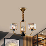 Contemporary Gold Chandelier Light - 3/6 Bulbs Dining Room Ceiling Lamp With Stylish Crystal Block