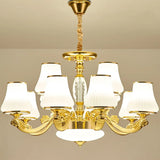 Contemporary Gold Chandelier With White Ribbed Glass Cone Ceiling Lamp 12 /