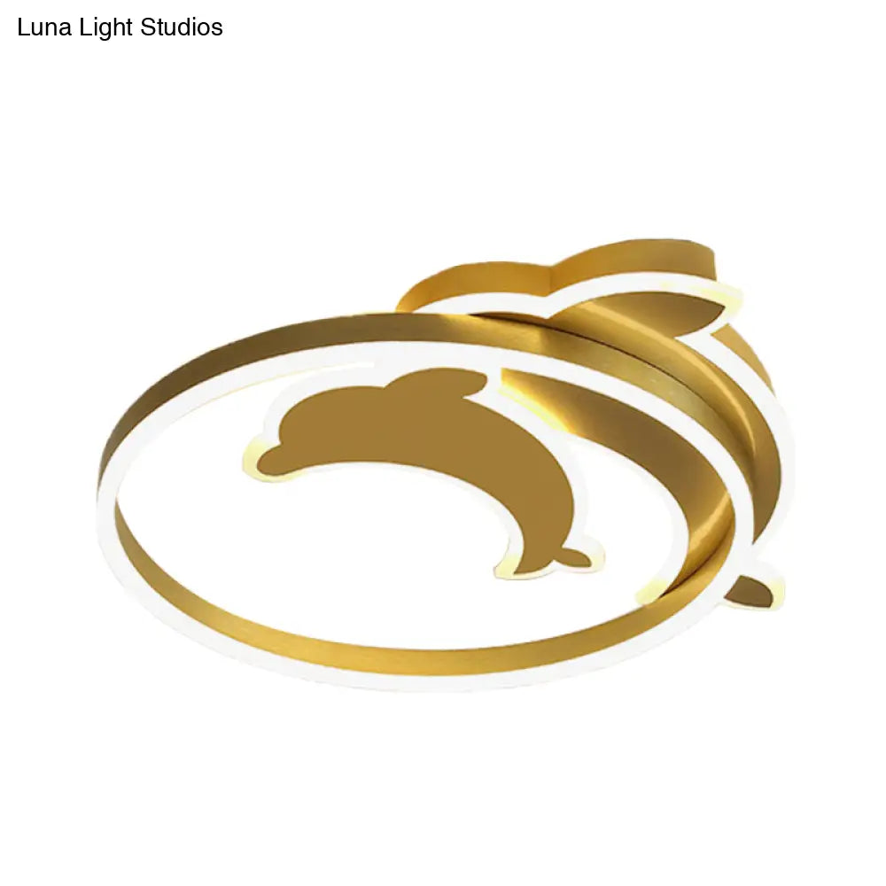 Contemporary Gold/Coffee Dolphin Flush Ceiling Light - Led Acrylic Mount Fixture For Bedroom