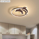 Contemporary Gold/Coffee Dolphin Flush Ceiling Light - Led Acrylic Mount Fixture For Bedroom