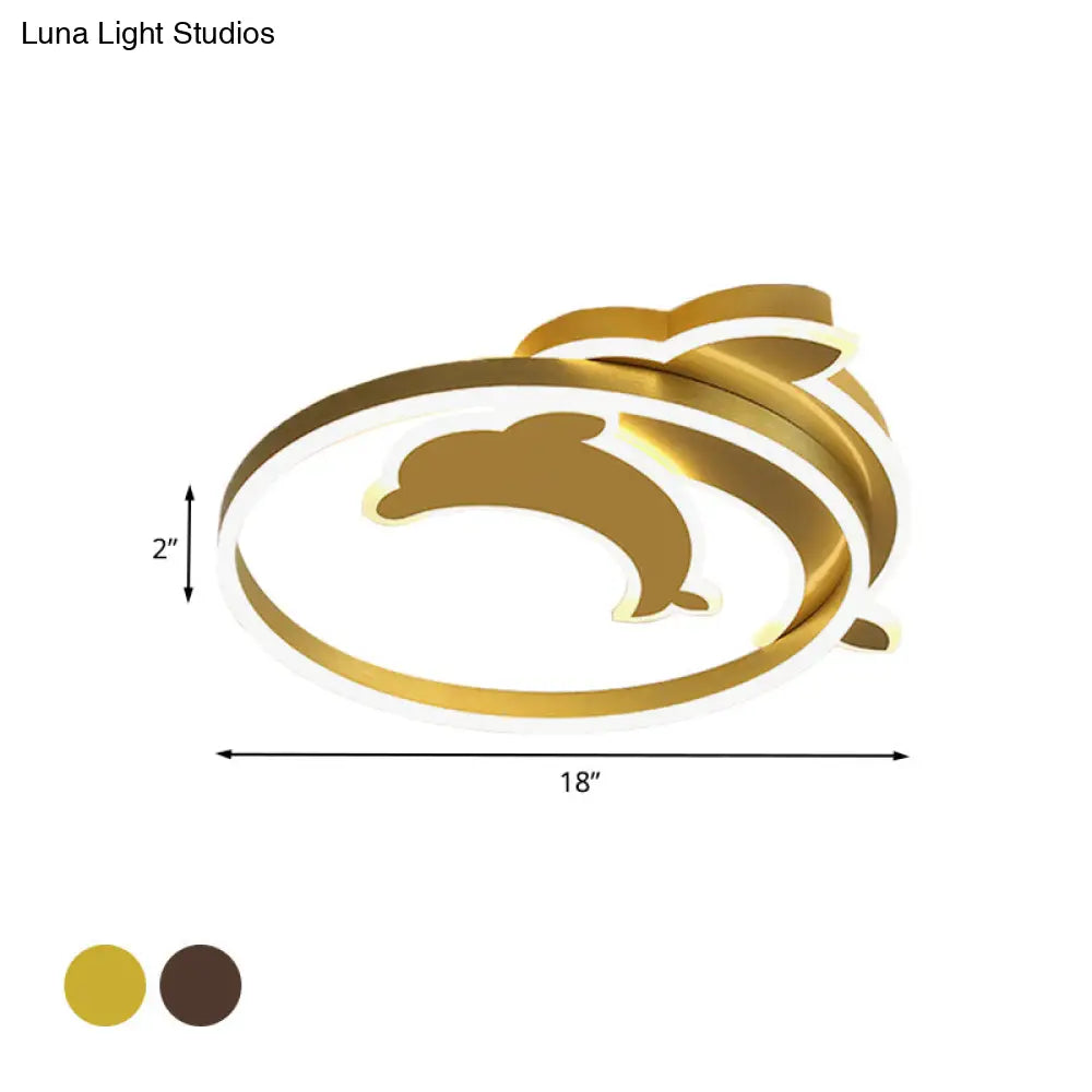 Contemporary Gold/Coffee Dolphin Flush Ceiling Light - Led Acrylic Mount Fixture For Bedroom