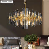 Contemporary Gold Color Candle Chandelier With Crystal Block Design