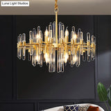 Contemporary Gold Color Candle Chandelier With Crystal Block Design