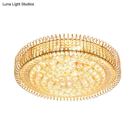 Contemporary Gold Crystal Ball Ceiling Lamp With 9 Bulbs - Perfect For A Great Room Flushmount
