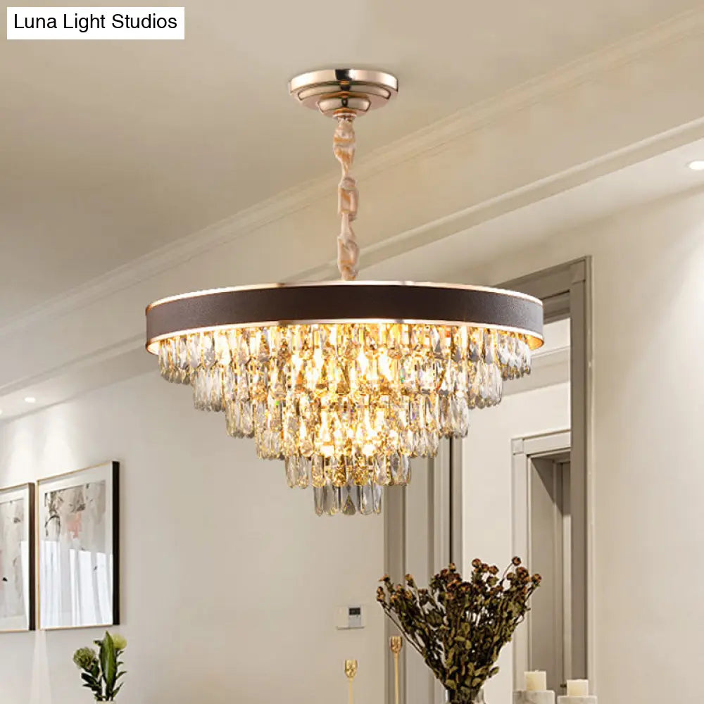 Contemporary Gold Crystal Chandelier - 6-Tier Tapered Pendant Light With 9 Bulbs Ideal For Dining