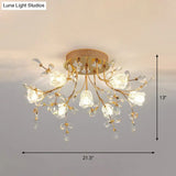 Contemporary Gold Crystal Flush Mount Lamp - 7 - Head Bedroom Lighting