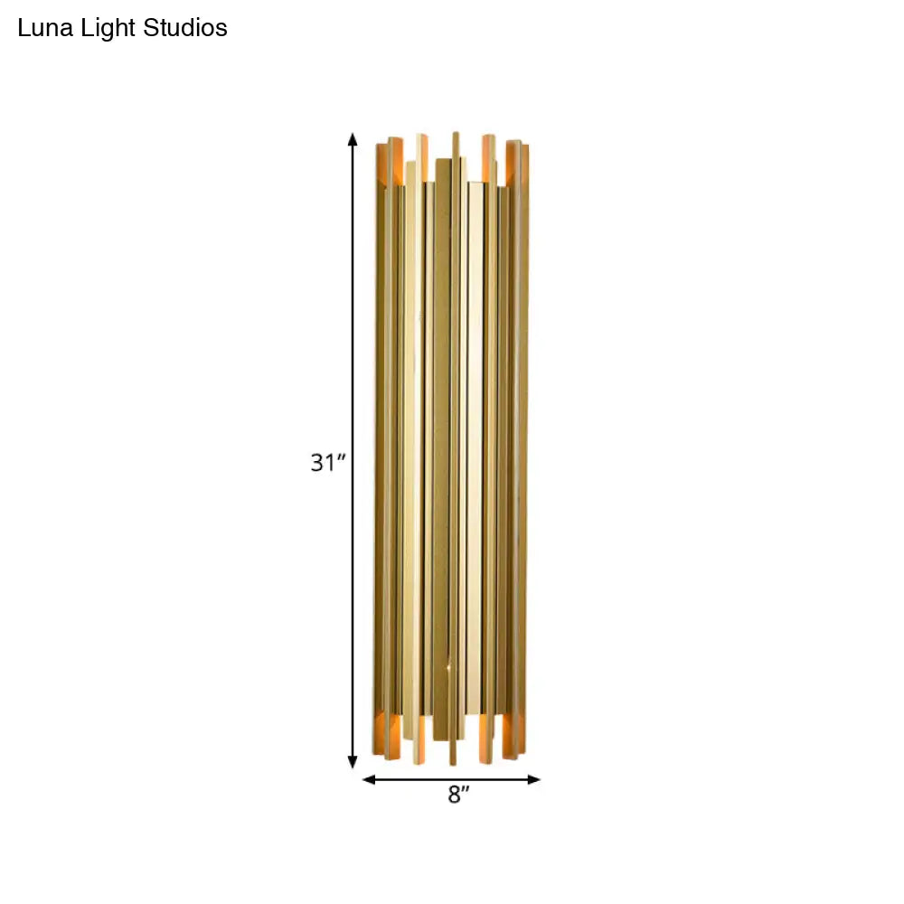 Contemporary Gold Cylindrical Wall Lamp With 2 Bulbs 19.5/31.5 Height
