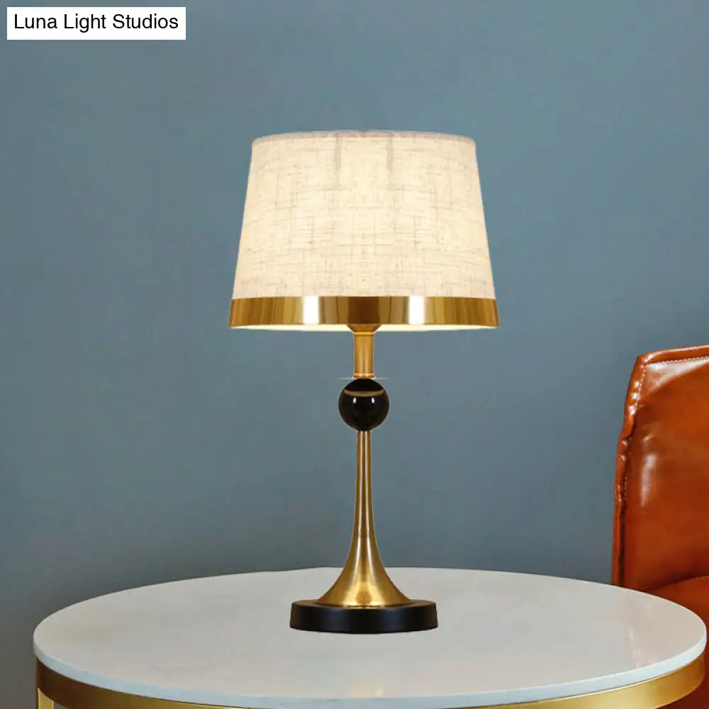 Contemporary Gold Desk Lamp With Beige Fabric Shade For Living Room Or Table