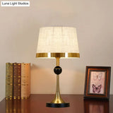 Contemporary Gold Desk Lamp With Beige Fabric Shade For Living Room Or Table