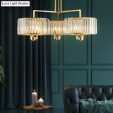 Contemporary Gold Drum Chandelier With Clear Crystal - 3/6/9 Head Suspension Light For Living Room