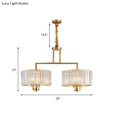 Contemporary Gold Drum Chandelier With Clear Crystal - 3/6/9 Head Suspension Light For Living Room