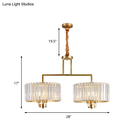 Contemporary Gold Drum Chandelier With Clear Crystal - 3/6/9 Head Suspension Light For Living Room