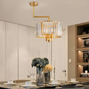Contemporary Gold Drum Chandelier With Clear Crystal - 3/6/9 Head Suspension Light For Living Room