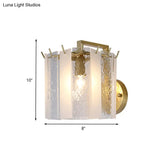 Contemporary Gold Drum Wall Sconce Light With Frosted And Waterglass - 1 Fixture