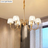 Contemporary Gold Finish Chandelier With Crystal Pendulum - 3/6 Bulbs