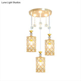 Contemporary Gold Finish Crystal-Encrusted Hanging Lighting With 3 Bulbs