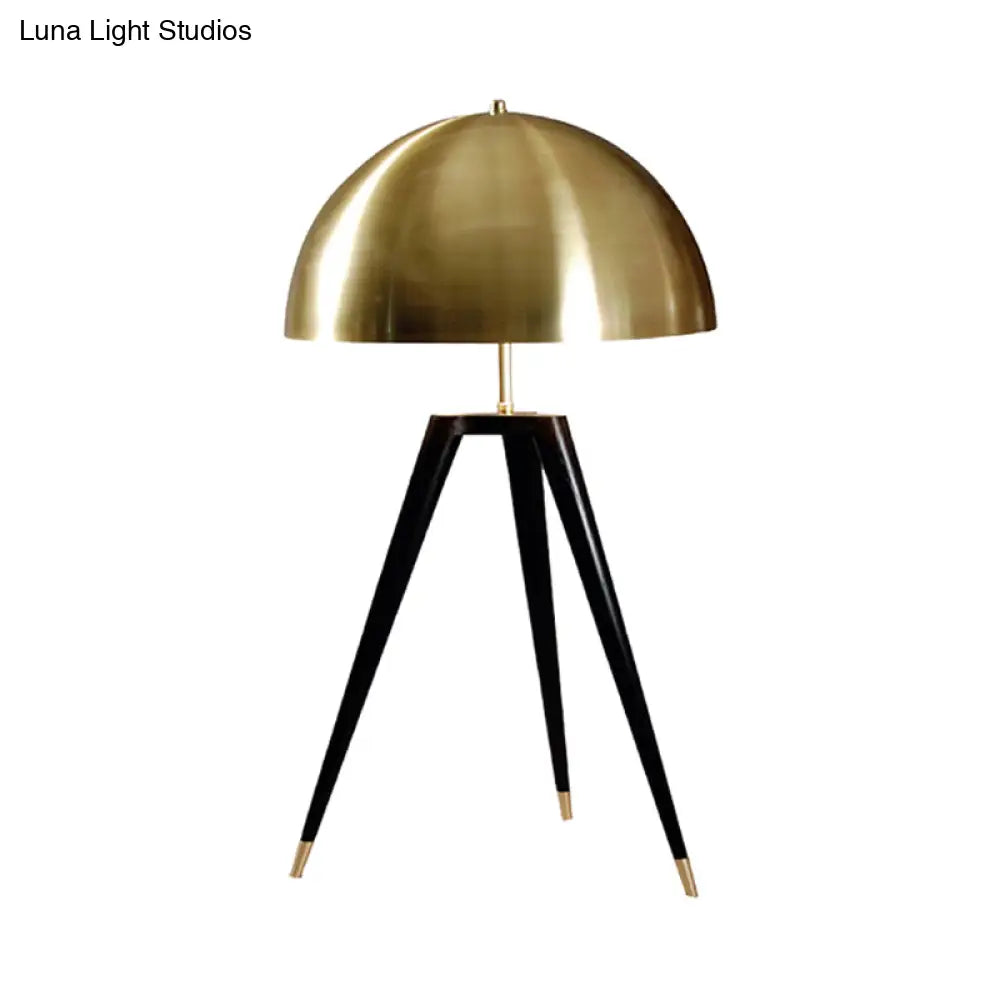 Contemporary Gold Finish Dome Table Lamp With Tripod - 1 Light Metallic For Living Room