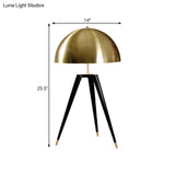 Contemporary Gold Finish Dome Table Lamp With Tripod - 1 Light Metallic For Living Room