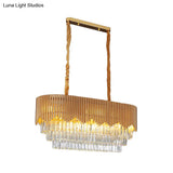 Contemporary Gold Finish Island Lighting With 8 Bulbs Faceted Crystal Blocks And Oval Hanging Design