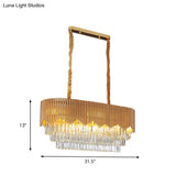 Contemporary Gold Finish Island Lighting With 8 Bulbs Faceted Crystal Blocks And Oval Hanging Design