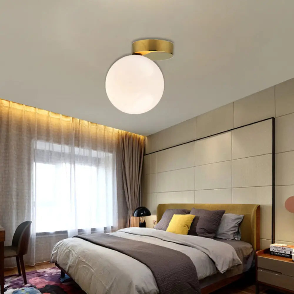Contemporary Gold Finish Milk Glass Flush Mount Lighting - 6’/8’ W 1 Head Ceiling Light / 6’