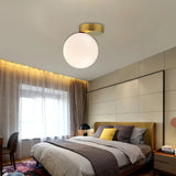 Contemporary Gold Finish Milk Glass Flush Mount Lighting - 6’/8’ W 1 Head Ceiling Light / 6’