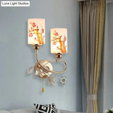 Contemporary Gold Finish Wall Lamp With Cream Glass Shade & Pull Chain