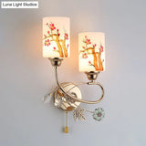 Contemporary Gold Finish Wall Lamp With Cream Glass Shade & Pull Chain