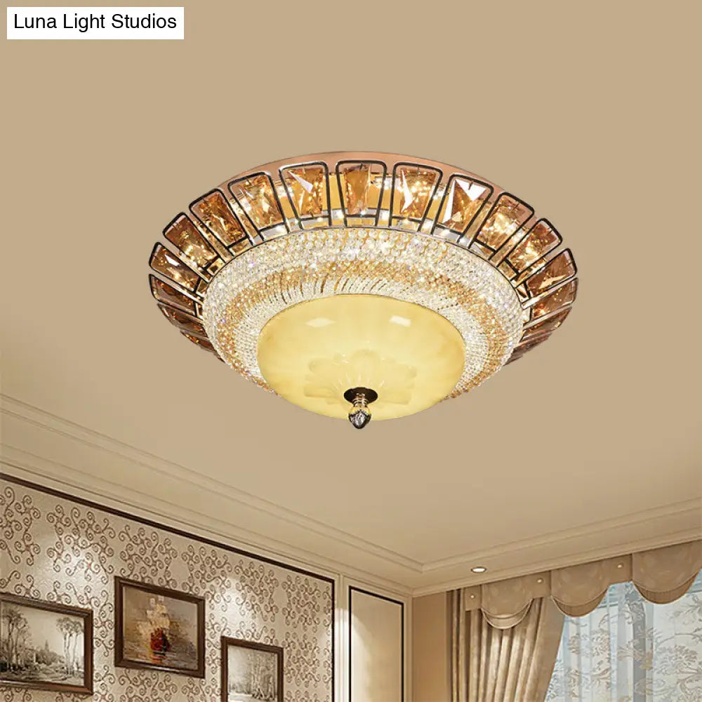 Contemporary Gold Flush Mount Ceiling Light With Led Bowl Cognac And Clear Crystal For Living Room