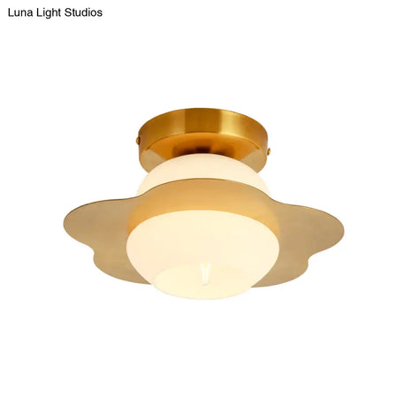 Contemporary Gold Flush Mount Hallway Light With White Glass Shade