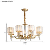 Contemporary Gold Hanging Light Chandelier - Crooked Arm With 6/8 Bulbs Clear Crystal Shade