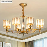 Contemporary Gold Hanging Light Chandelier - Crooked Arm With 6/8 Bulbs Clear Crystal Shade