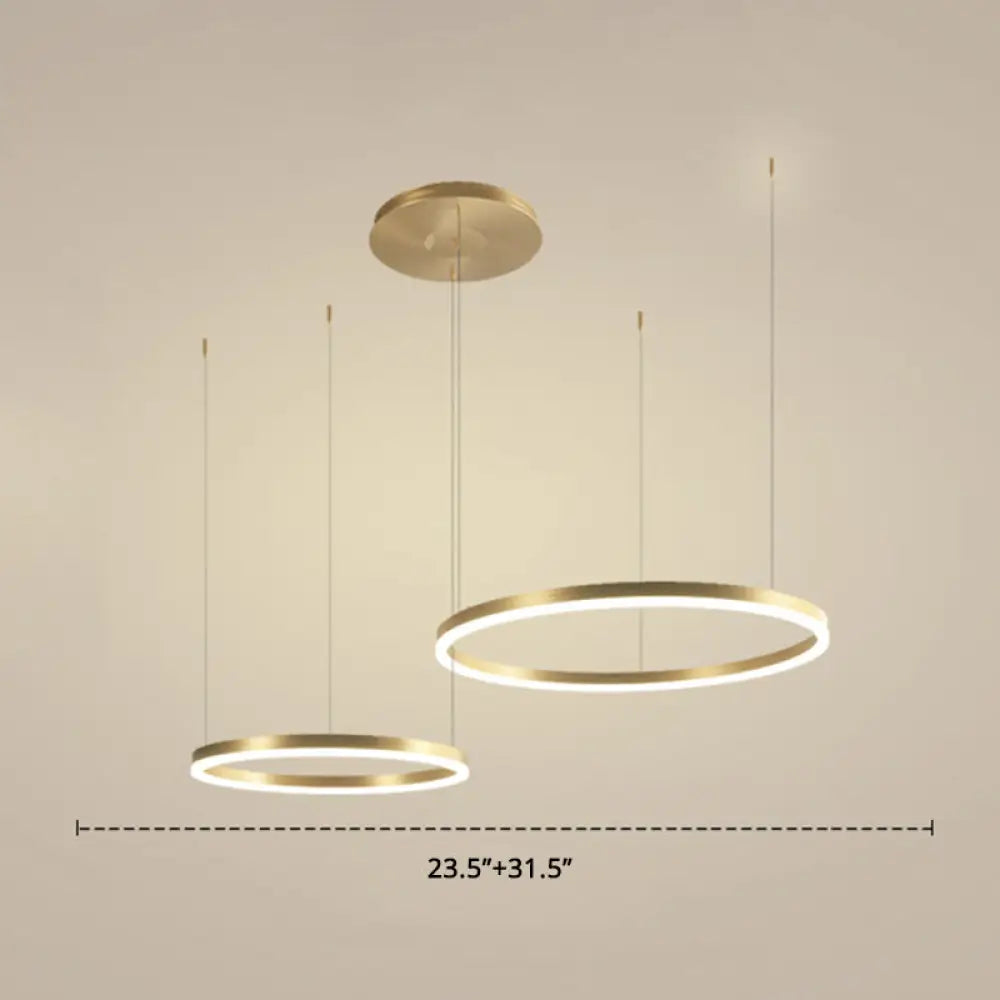 Contemporary Gold Led 2-Layer Chandelier Pendant Light With Metallic Ring / 31.5’
