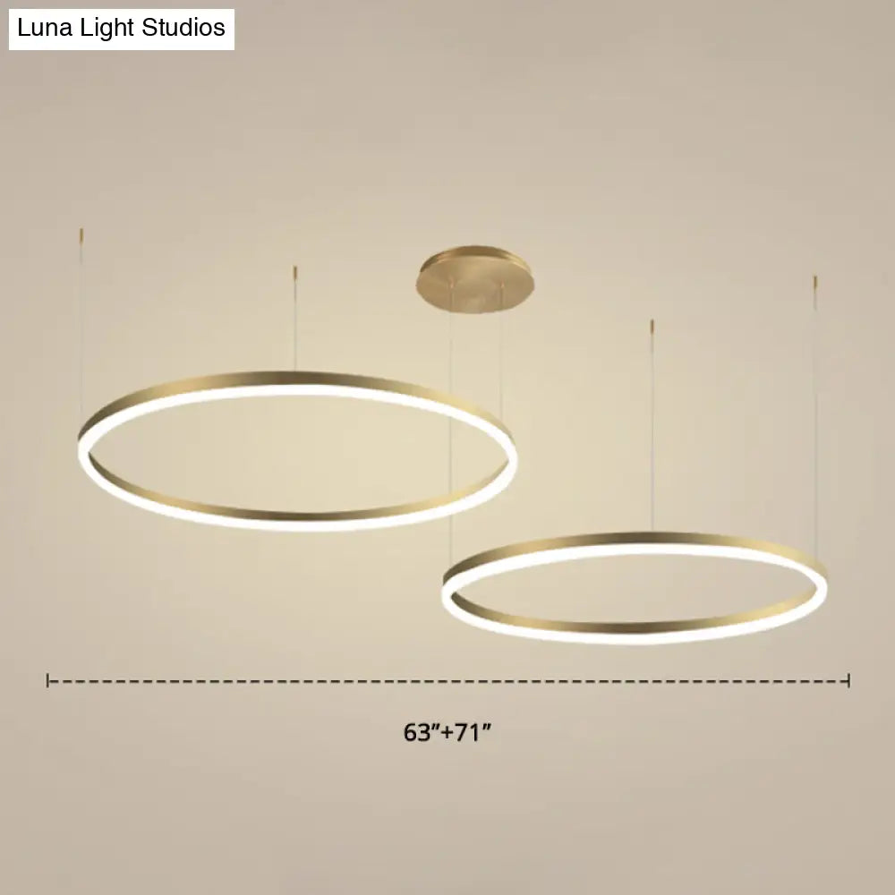 Contemporary Gold Led 2-Layer Chandelier Pendant Light With Metallic Ring