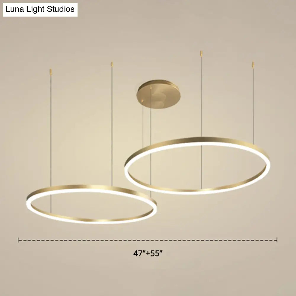 Contemporary Gold Led 2-Layer Chandelier Pendant Light With Metallic Ring