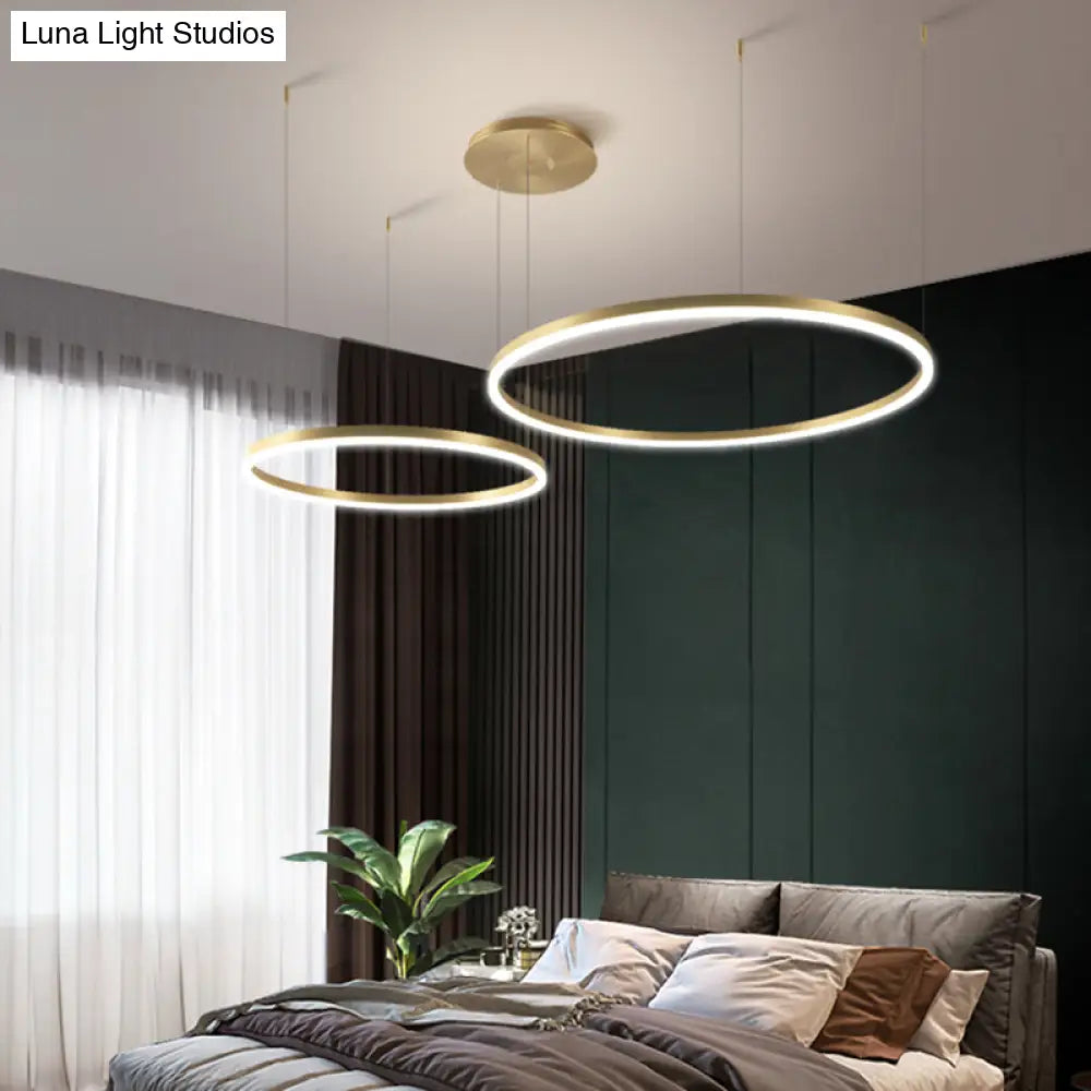 Contemporary Gold Led 2-Layer Chandelier Pendant Light With Metallic Ring