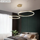 Contemporary Gold Led 2-Layer Chandelier Pendant Light With Metallic Ring