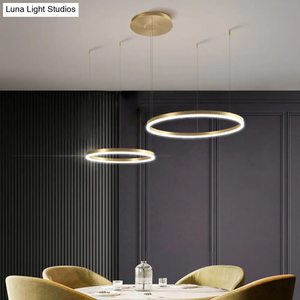 Contemporary Gold Led 2-Layer Chandelier Pendant Light With Metallic Ring
