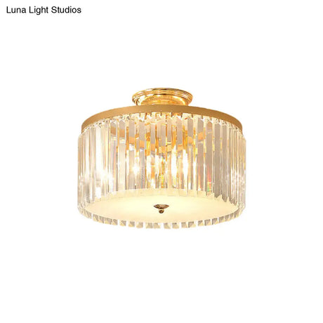 Contemporary Gold Led Ceiling Fixture For Bedroom With Crystal Rods