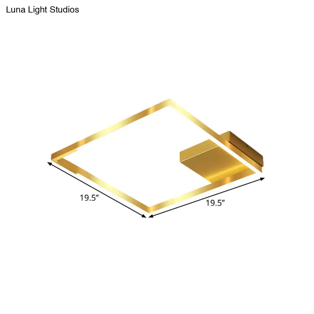 Contemporary Gold Led Ceiling Flush Light Fixture - 16’/19.5’ Wide Squared Cage Design