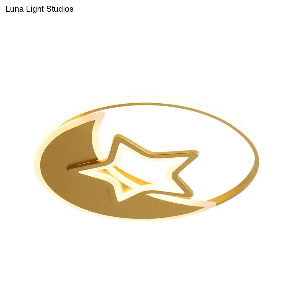 Contemporary Gold Led Ceiling Lamp With Star/Loving Heart Acrylic Shade - Flush Mount Fixture For