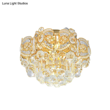 Contemporary Gold Led Crystal Ball Ceiling Flush Mount Light - 16’/23.5’ Width