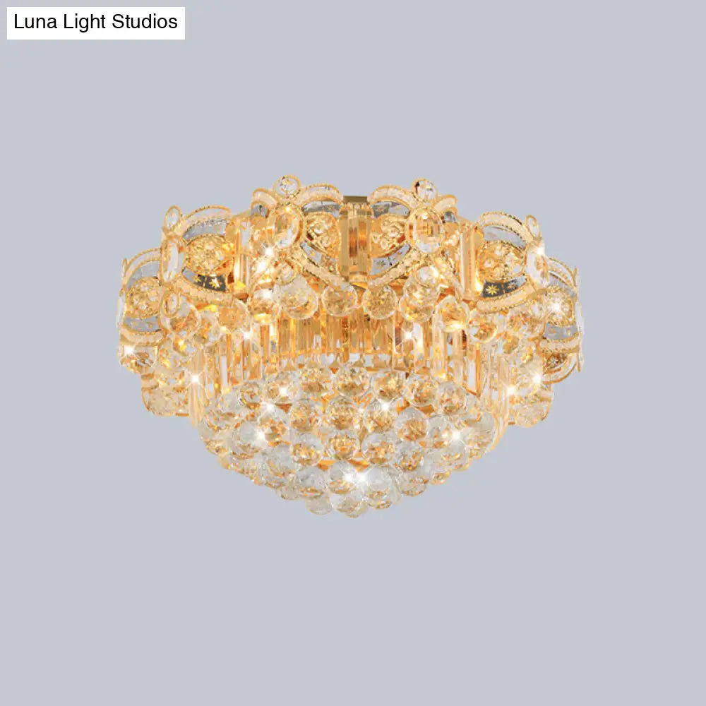 Contemporary Gold Led Crystal Ball Ceiling Flush Mount Light - 16’/23.5’ Width