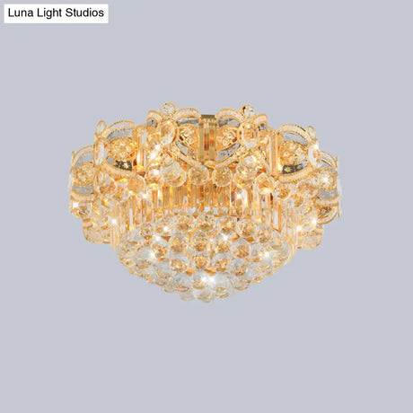 Contemporary Gold Led Crystal Ball Ceiling Flush Mount Light - 16’/23.5’ Width