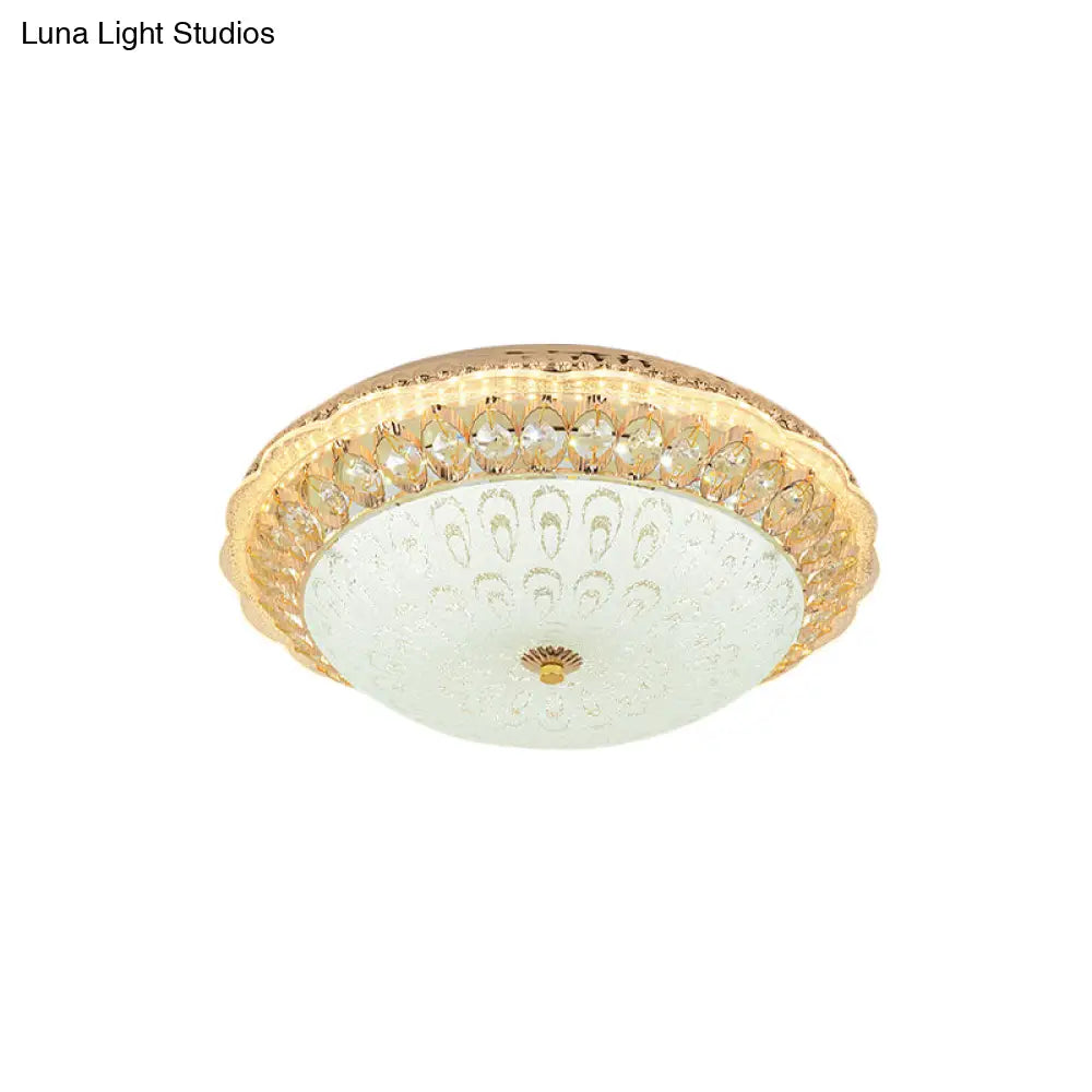 Contemporary Gold Led Flush Ceiling Light With Opal Texture Glass Shade - 16’/19.5’ Diameter