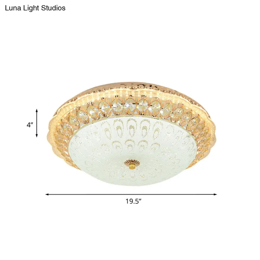 Contemporary Gold Led Flush Ceiling Light With Opal Texture Glass Shade - 16’/19.5’ Diameter