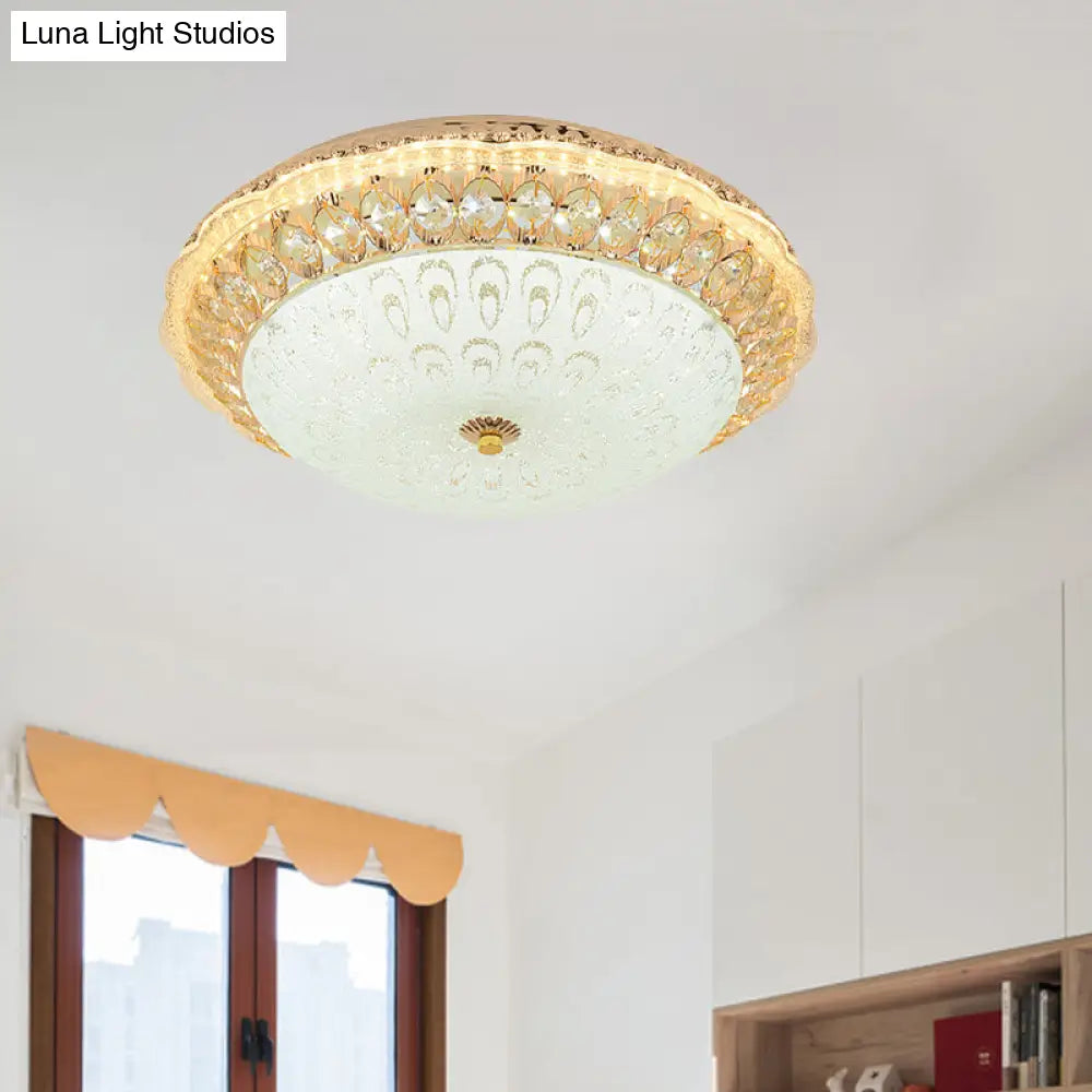 Contemporary Gold Led Flush Ceiling Light With Opal Texture Glass Shade - 16’/19.5’ Diameter